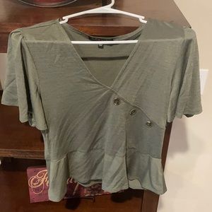 Olive green, flowy, short sleeve top